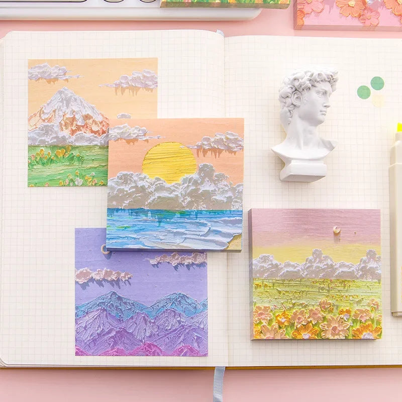 80 sheets/pack Landscape Oil Paintings Memo Pad Sticky Notes